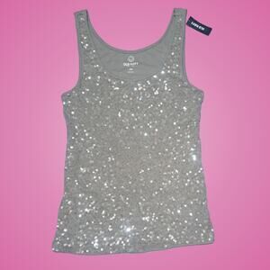 Ladies Old Navy Gray Sequined Sleeveless Tank Top Size Large